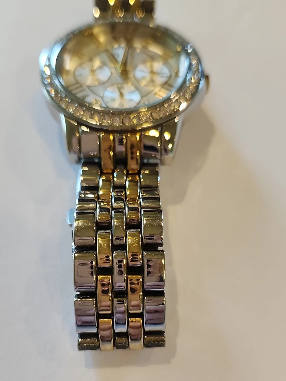 Relic Gold And Silver Tones Watch With Crystal Bezel And Crystal Numerals